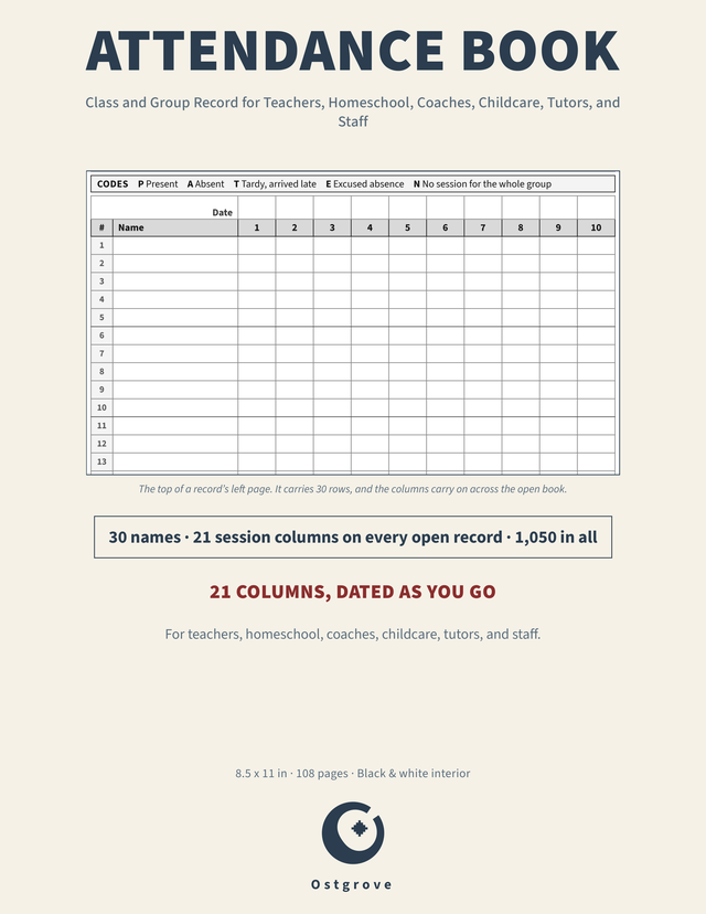Front cover of Attendance Book