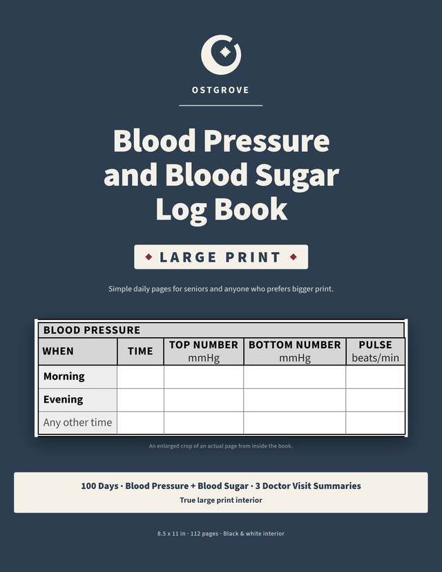Front cover of the Blood Pressure and Blood Sugar Log Book, Large Print