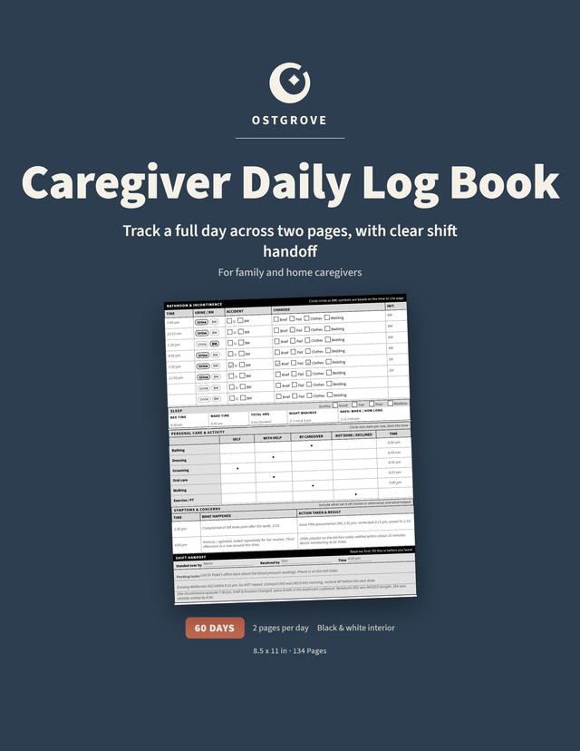 Front cover of the Caregiver Daily Log Book by Ostgrove