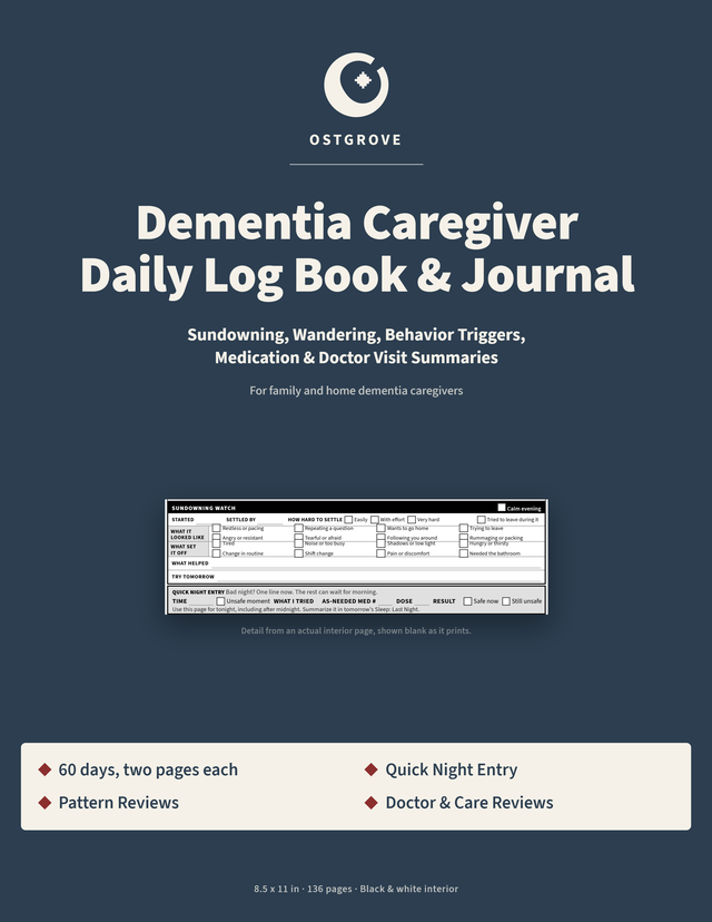 Front cover of the Dementia Caregiver Daily Log Book and Journal